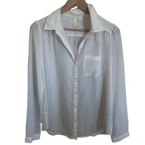 Frenchi Sheer Off White Button up Blouse Size M